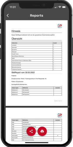 SkillReport - App - Dein Logbuch für die Notfallmedizin zeigt einen Screenshot der App für eine Übersicht der Reports