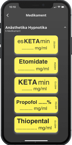 SkillReport - App - Dein Logbuch für die Notfallmedizin zeigt einen Screenshot der App für Anästhetika